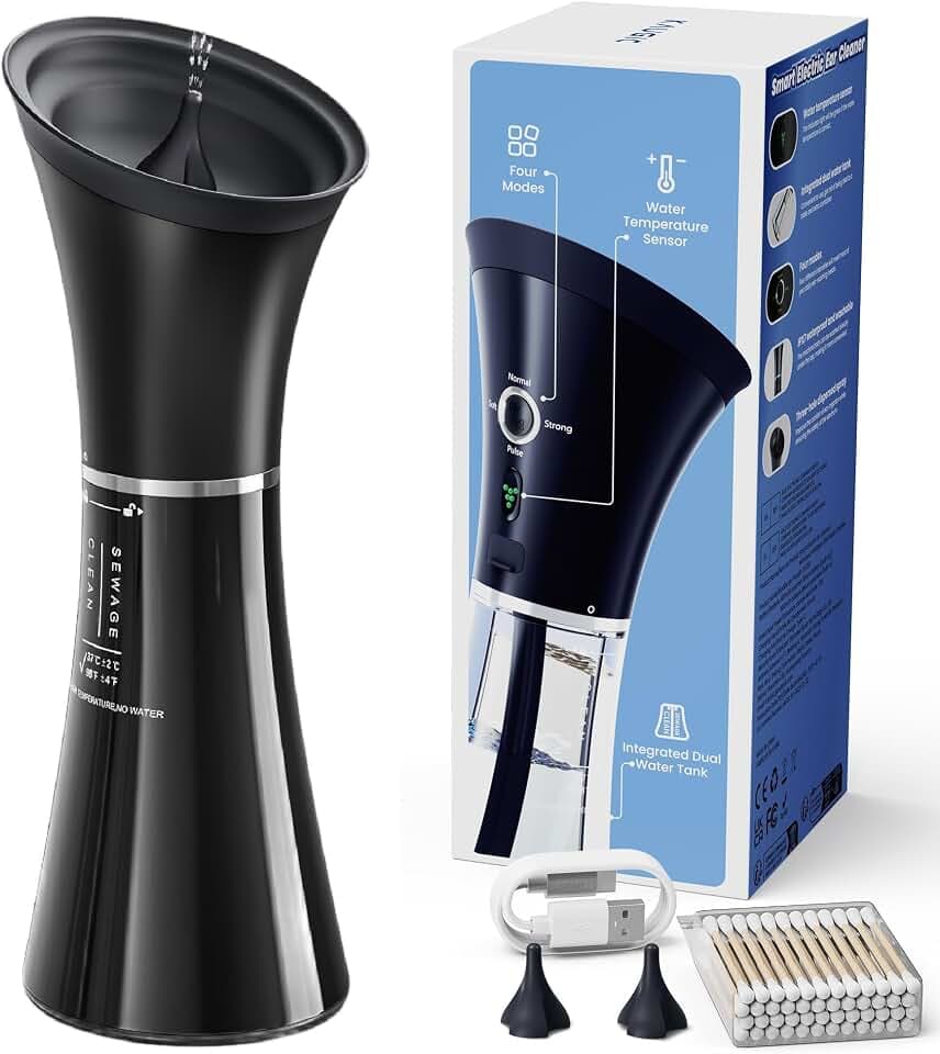 KAUGIC Ear Wax Removal, Self-Collecting Electric Flush Kit, Black