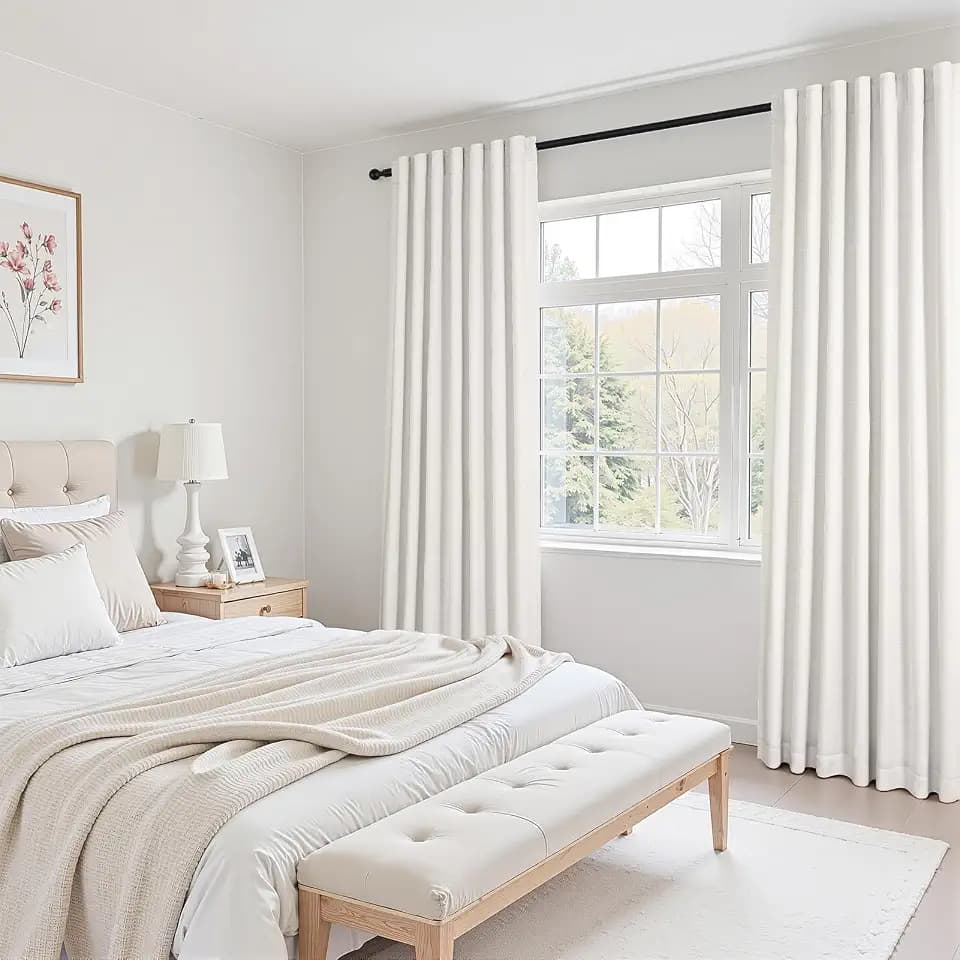 Topfinel Natural Linen Blackout Curtains 92 Inch Long for Living Room Total Light Blocking Rustic Linen Blend Drapes with Back Tabs for Track System Farmhouse Bedroom Nursery Panels