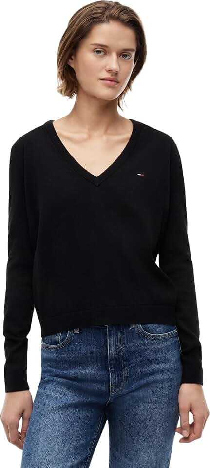 Tommy Jeans Damen Pullover Essential mit V-Ausschnitt
