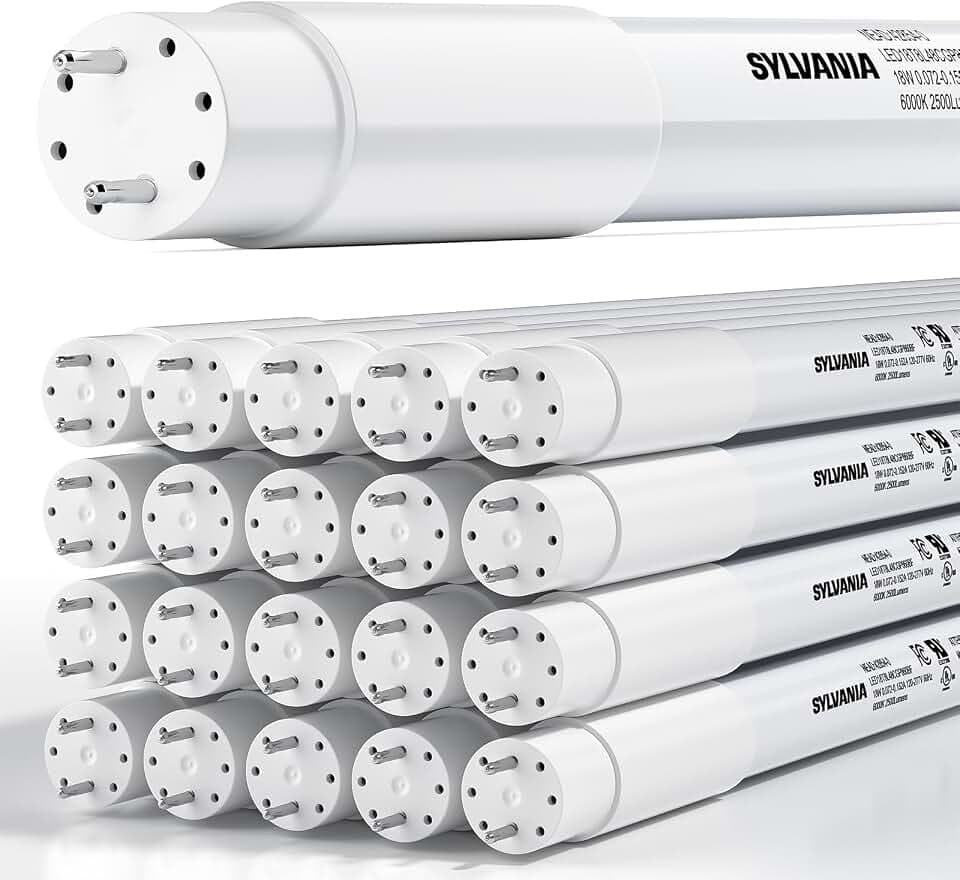 Sylvania 20 Pack T8 Type B LED Bulbs 4 Foot, 18W, 2500 LMS, 6000K, 40W Equivalent, Ballast Bypass, Single or Double Ended Power, 48" LED Linear Tube PET Coated, G13 Base, 80 CRI, UL Listed - (42854)