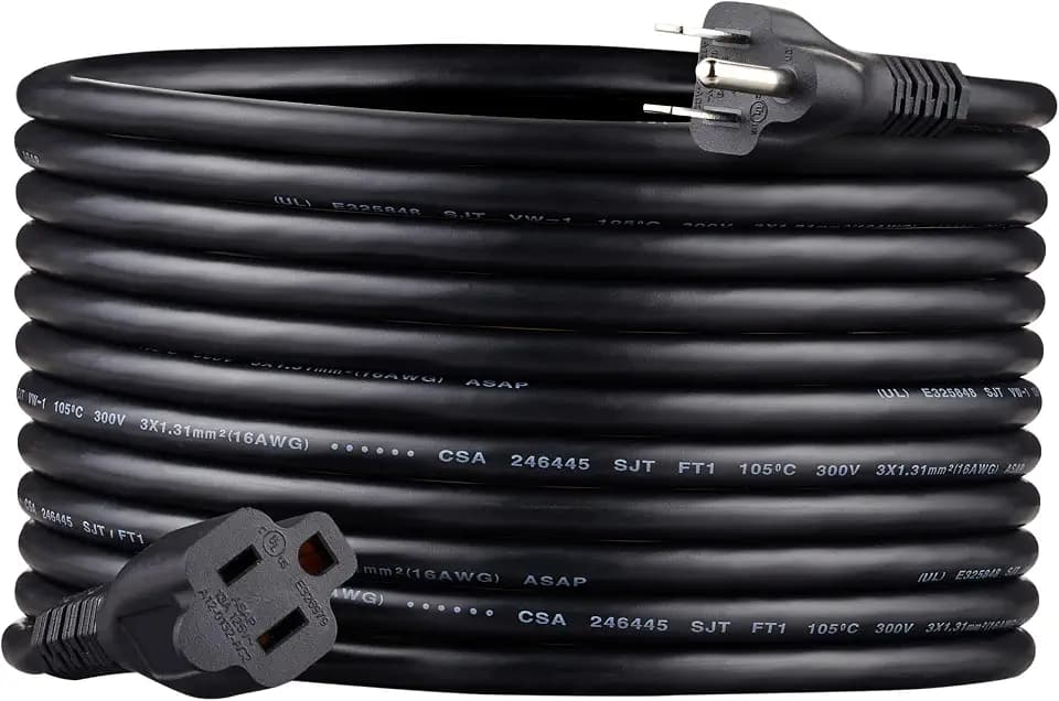 Amazon Basics Extension Cord, 20 Ft, 3 Prong Outlet Extender, Indoor, 13 Amps, 125V, 16 AWG, Black