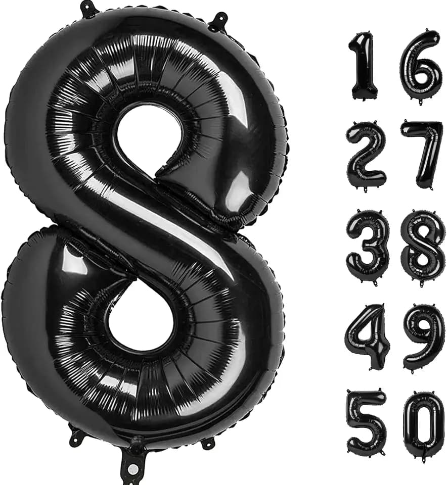 40 Inch Black Number 8 Balloons Foil Digital Helium Number Balloons