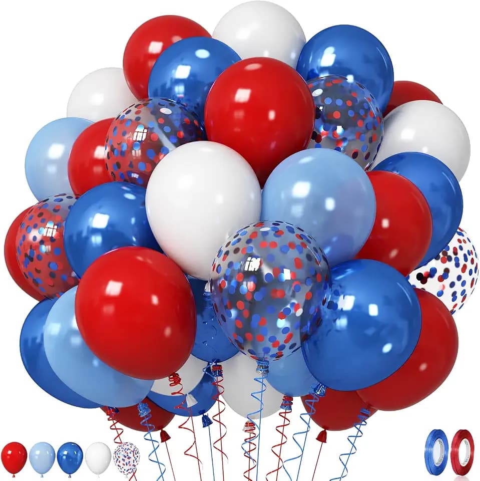 Red White Blue Balloons, Memorial Day Patriotic 250th Anniversary USA Blue Red Latex Helium Balloon for Patriotic 4th of July Independence Day Baseball Birthday Graduation Party Decorations