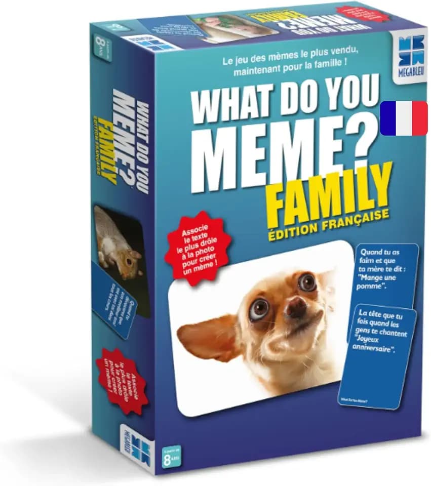 Megableu - What DO You Meme? Familienausgabe – Gesellschaftsspiel für die Familie ab 8 Jahren – Kombinieren Sie Texte und Bilder, um lustige Themen zu erstellen – 365 Karten – 3 Spieler und mehr