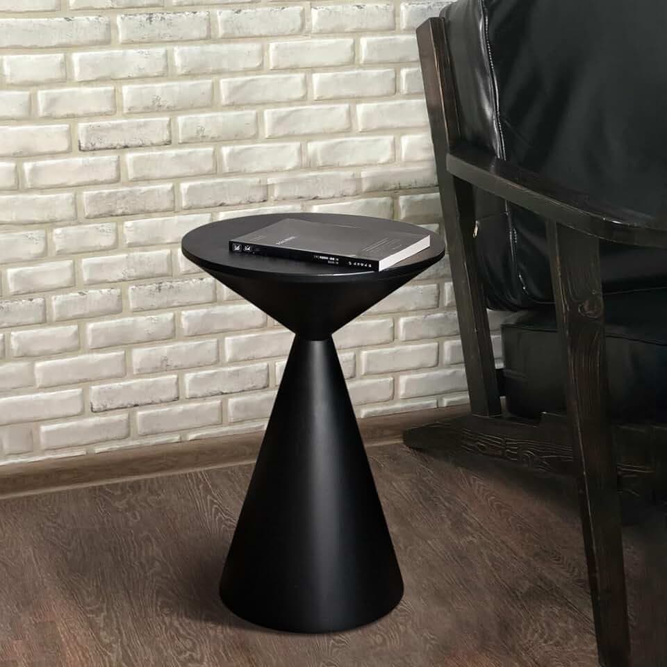 COVLON Small Drink Table, Round Martini Table, Drum End Table Side Table, Metal Accent Table,for Small Space Living Room, Bedroom, Black