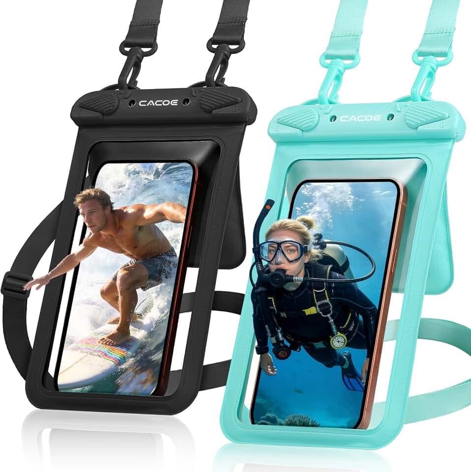 CACOE Waterproof Phone Pouch 2 Pack Up to 8.8", Double Bag, Black+Green