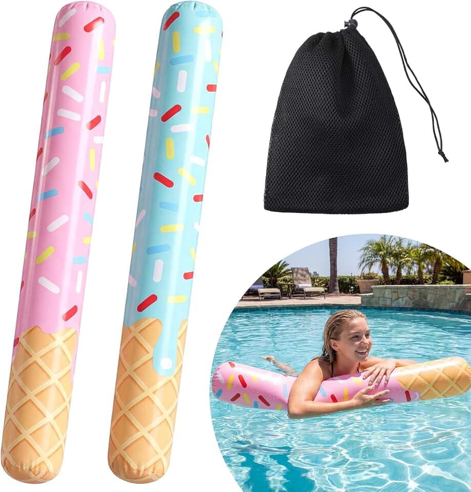 Seenelling 4 Pack 48" Ice Cream Inflatable Pool Noodle Floats 2 Storage Bag