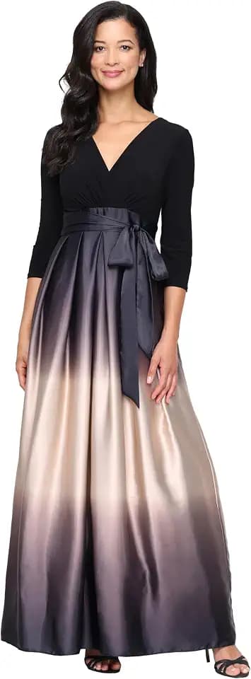 S.L. Fashions Women's Long Satin Ombre Mother of The Bride Dress, Wedding Guest, Formal Party Gown (Petite and Regular Sizes)