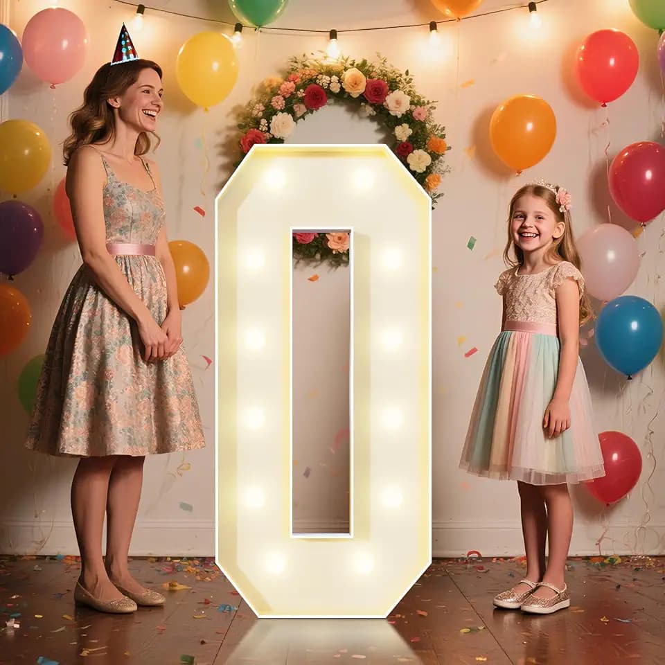 4FT Marquee Numbers 0 Sign,Large Light Up Numbers Party Decoration - Hook and Loop Fastener,No Tools Easy Setup, Corrugated Plastic for Birthdays Weddings Baby Anniversaries(Numbers 0)