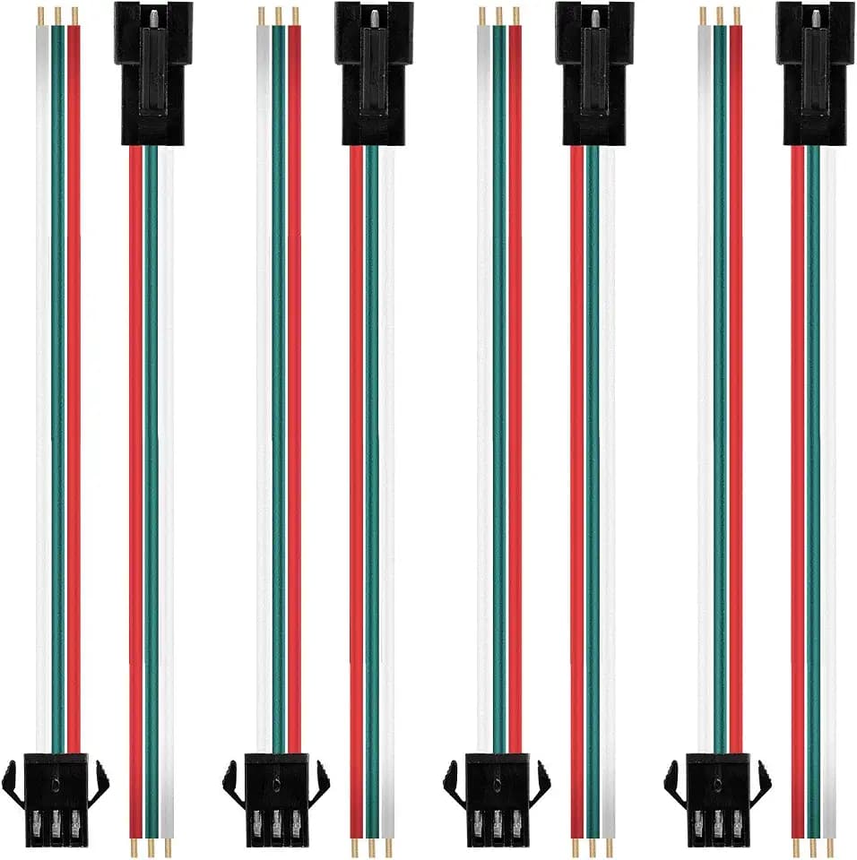 BTF-LIGHTING 20 Pairs JST SM 3 Pin Connectors for WS2812B WS2811 WS2812 WS2814 SK6812 FOCB CCT LED Strip Female Male 15cm 22awg Wire
