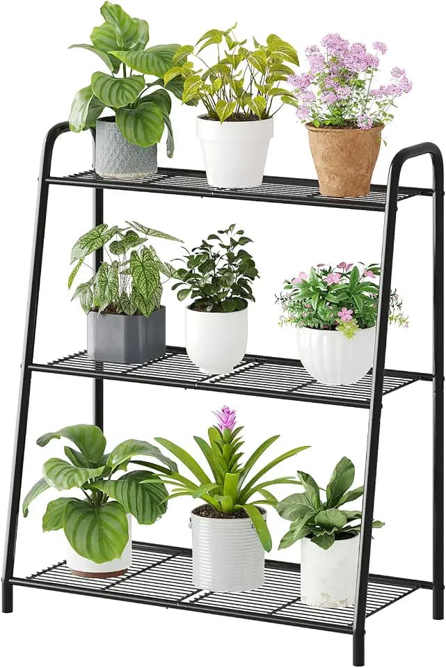 3-Tier Corner Plant Stand, Metal Black Flower Pot Rack, Indoor Outdoor Heavy Duty Shelf (Black, 3 Tier)
