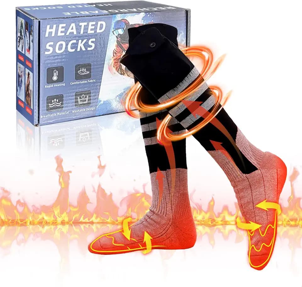 Beheizbare Socken, Fusswärmer, Heizsocken Mit Akku, Elektrisch Beheizte Socken Damen Herren, Heated Socks Mit 5000mah Akku, 4. Gang, Bis 65℃ Für Outdoor Skifahren Camping Wandern Winter Wärmesocken