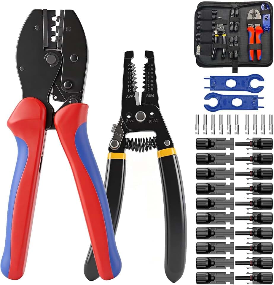 Solar Crimper Tool Kit - Crimper, Stripper, 10 Pairs Solar Connectors, Wrench for 14-10 AWG PV Cables, Universal Set for DIY Solar Projects