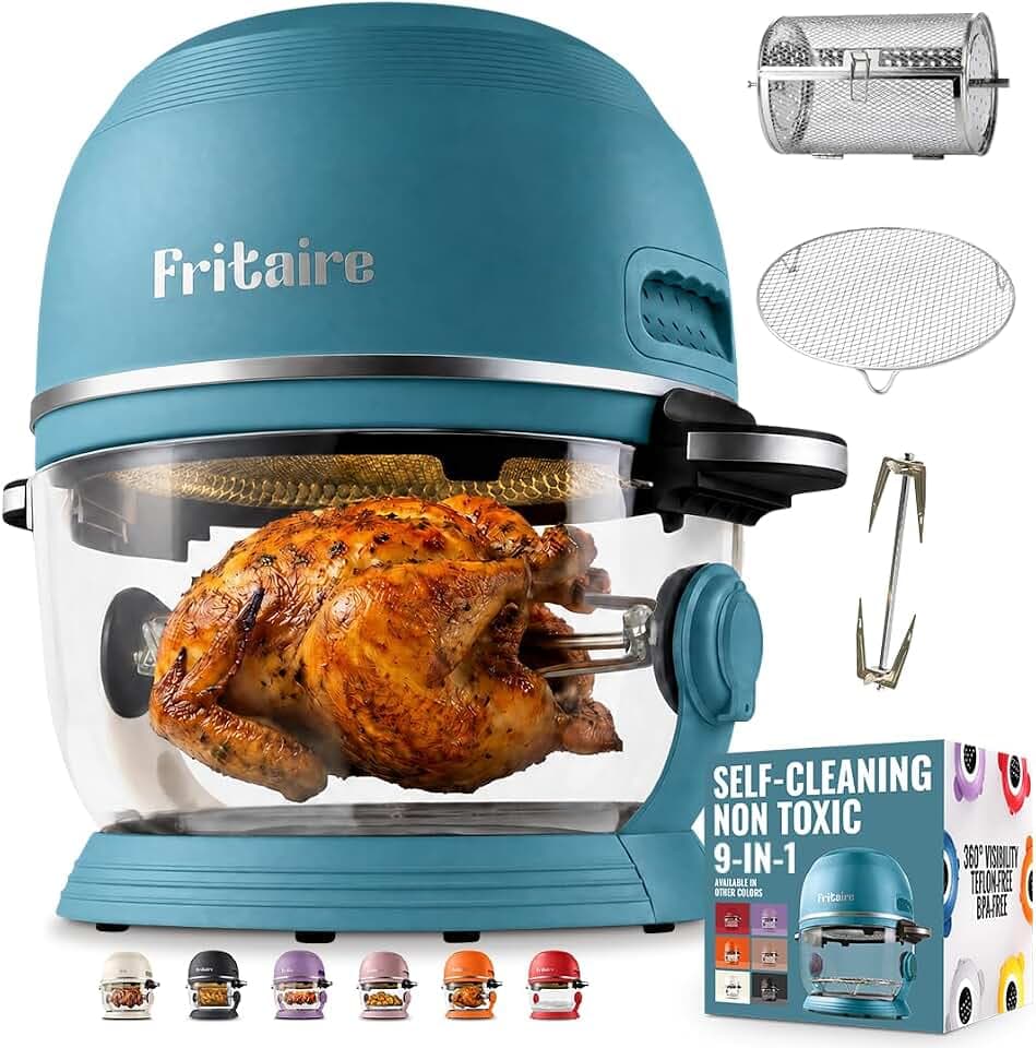 Fritaire Ungiftiger Glas-Airfryer™, 5 L – 360° Sicht, Selbstreinigung, 400 °F Heißluft-Vortex für gleichmäßiges Garen, BPA- & Teflonfrei, 9-in-1 Funktionen: Airfryer, Rotisserie, Braten, Salbeigrün