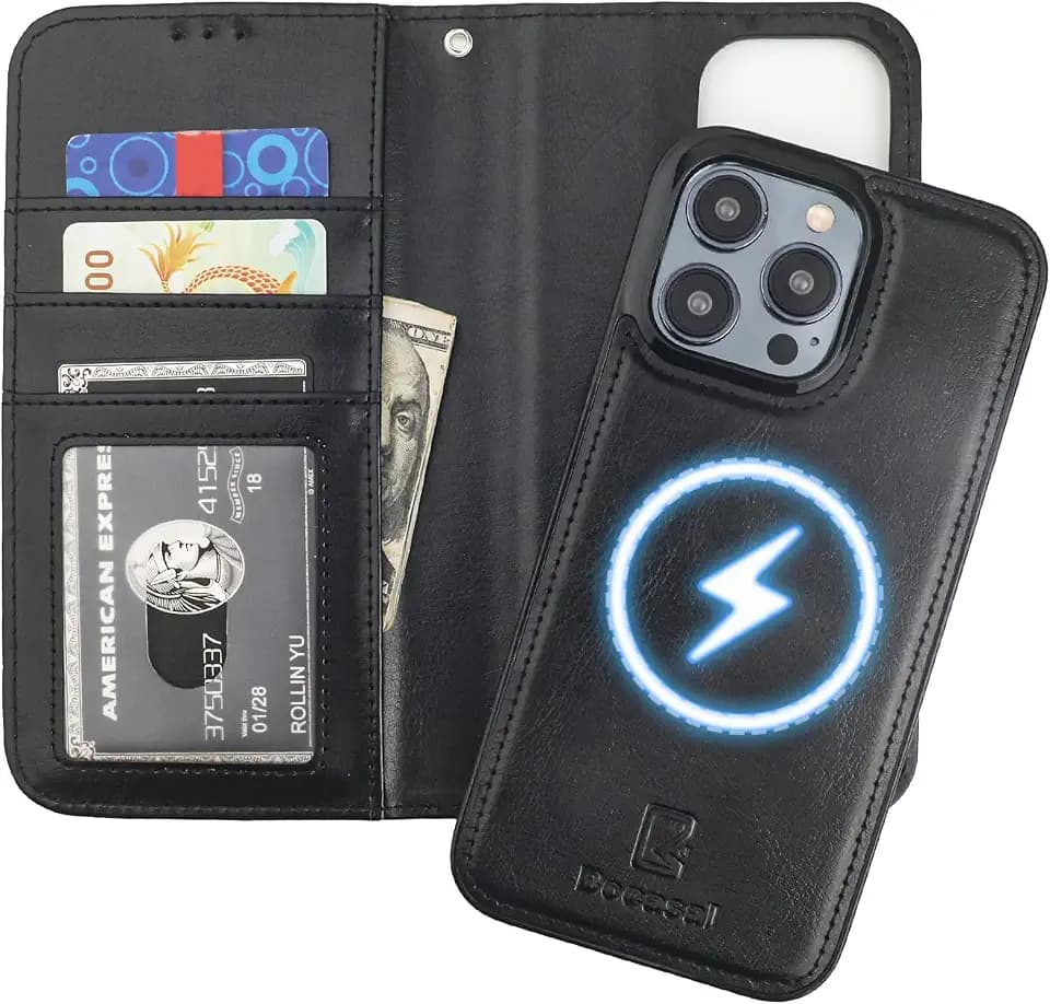 Bocasal for MagSafe Wallet Case Card Holder for iPhone 15 Pro Max Black