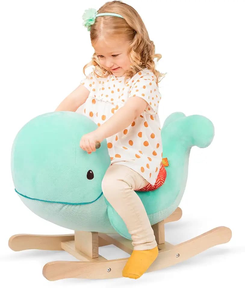 B. toys Whale Rocker Echo, Wooden Ride-On Toddler Rocking Whale, Soft Toys