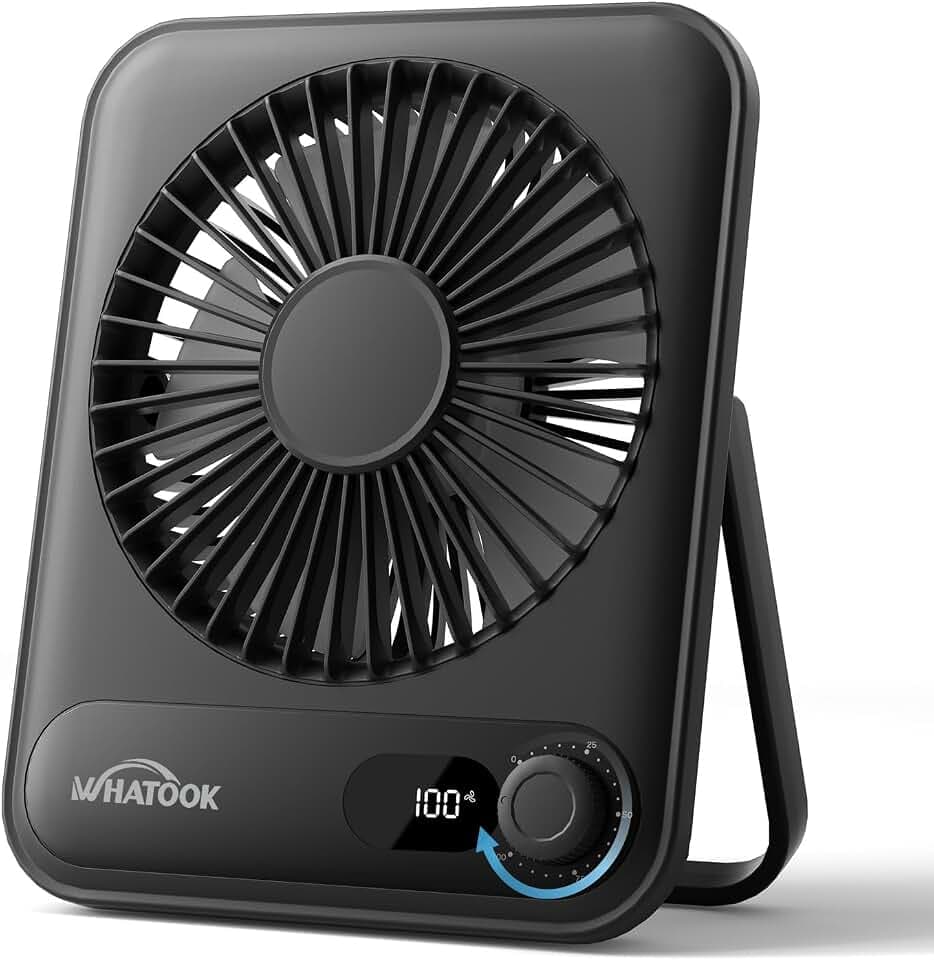 WHATOOK Tischventilator Klein Leise, 5000mAh Akku Ventilator USB C Tragbar