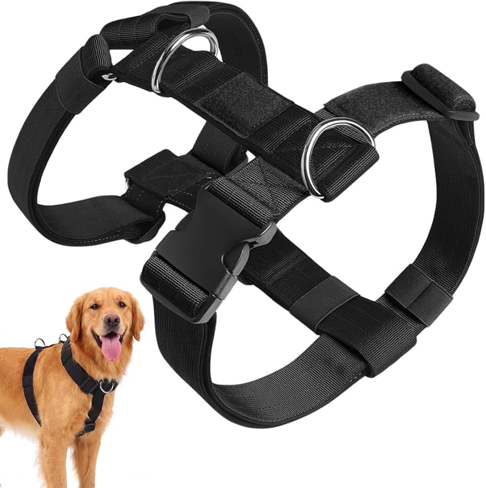 Hundegeschirr Mittelgroße Grosse Hunde, Anti Zug Brustgeschirr Verstellbar mit Front Clip, Taktisches Anti Zieh Geschirr für Hunde, Atmungsaktiv, No Pull Dog Harness (Schwarz, L)
