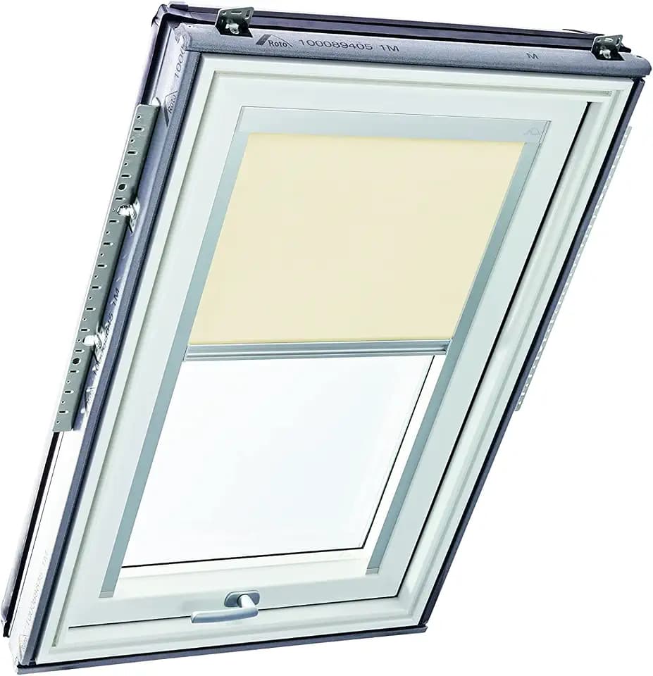 Original Roto Rollo Exclusiv ZRE für Roto Dachfenster - Führungsschiene Silber - Tageslichtrollo Baureihe Designo R6/R8, i8 und Classic 64/84 - Größe 094/118 | 09/11 - Stofffarbe Beige