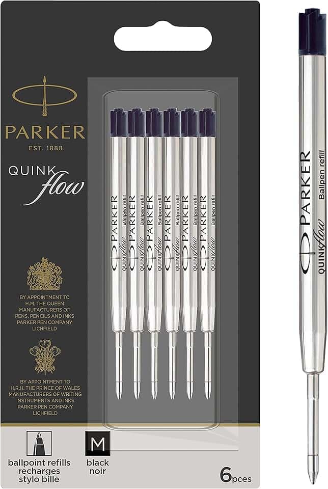Parker Kugelschreiberminen | mittlere Spitze | schwarze QUINKflow Tinte | 6 Ersatzminen für Kugelschreiber
