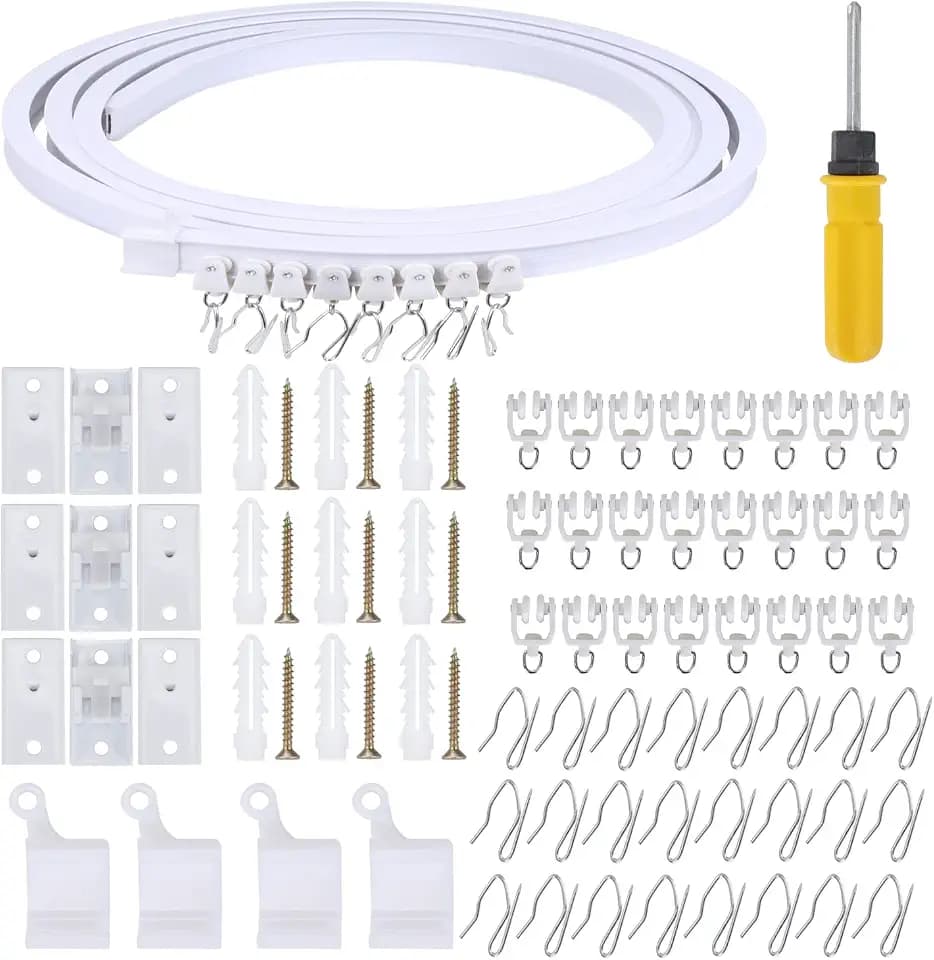 5 Meter Flexible Decken-Vorhangschiene Biegbare Gardinenschiene Deckenmontage Vorhang Schienensystem Deckenschiene mit Montage Zubehör für Vorhangschiene Fenster Raumteiler Wohnmobil