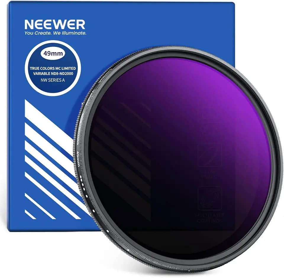 NEEWER 49mm Variable ND Filter (ND8-2000), True Color & Hard Stop, 3-11 Stops Adjustable Limited Neutral Density Lens Filter for DSLR Mirrorless Cameras, Multicoated Optical Glass, Slim Aluminum Frame