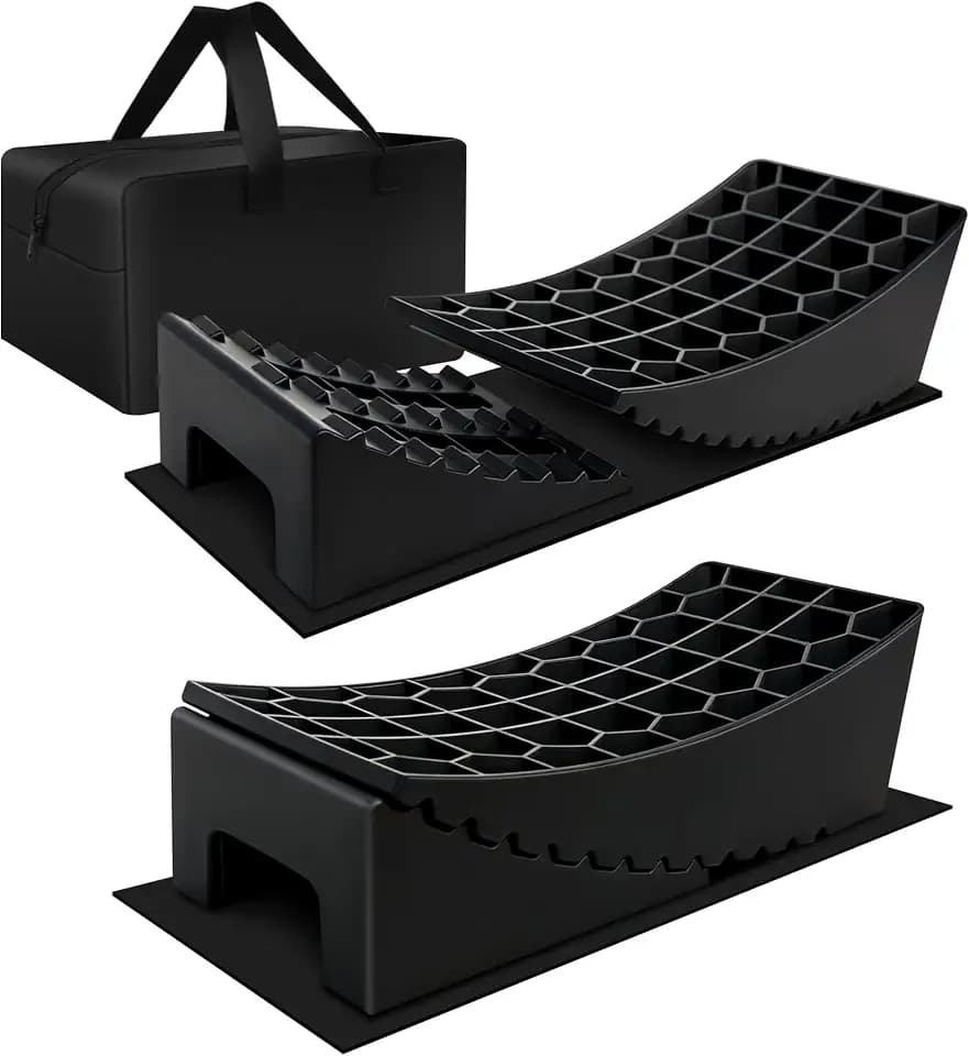ROBLOCK RV Leveling Blocks Up to G.V.W 35000 LBS, Camper Leveling Blocks with Chocks, Anti-Slip Mats, Carry Bag, RV Leveling System for Travel Trailers, 4" Max Leveling Height, 2 Packs, Black