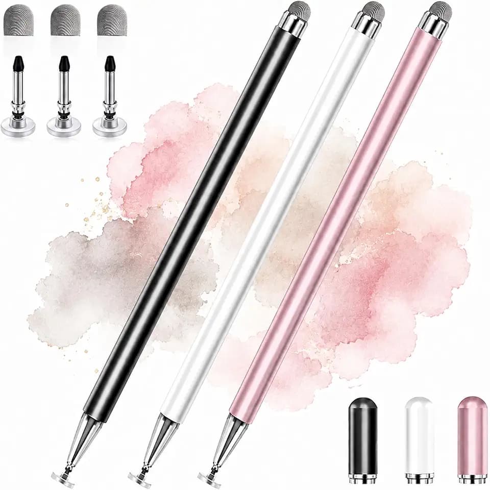 Stylus Pens for Touch Screens, 2 in 1 High Precision Universal Stylus Pen for iPad Compatible with Apple, iPhone, iPad, Android, Samsung Tablets, Phones, 3 Pack-Black,Gold,White