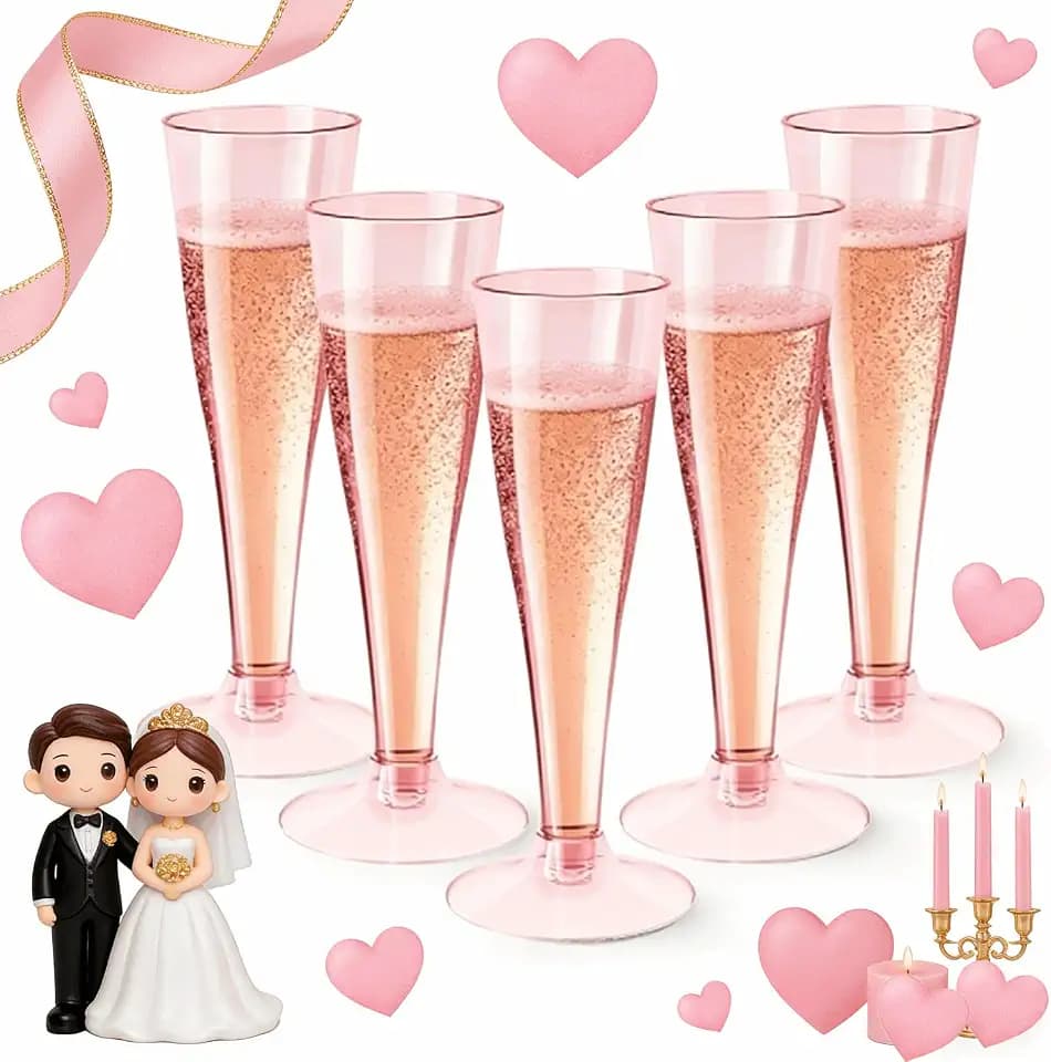40 Pack Pink Champagne Flutes Plastic Wine Glasses Disposable, 4.5 Oz Clear Mimosa Glasses for 2026 Engagement Wedding Birthday Bar Soccer Football Party Supplies, Bulk Toasting Cocktail Cups