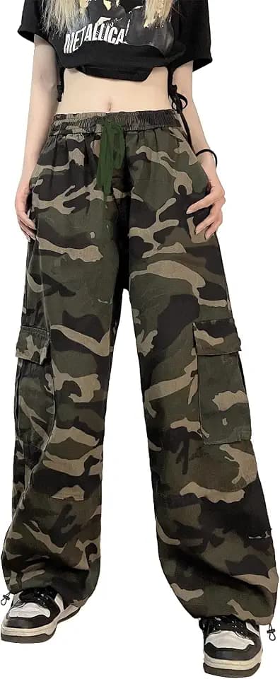 SESERAGI Cargo Pants Women Baggy Streetwear Y2K Drawstring Wide Leg Pants