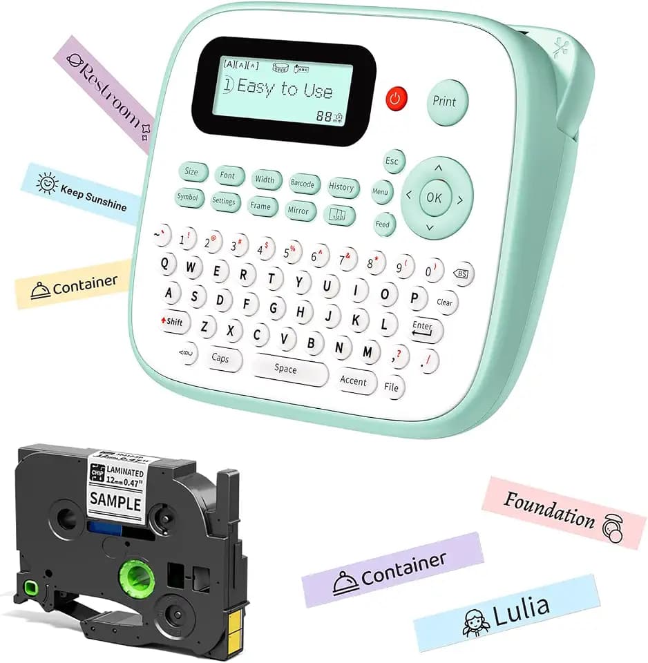 D210S Label Maker Machine with-Tape for Kids School Supplies, Green