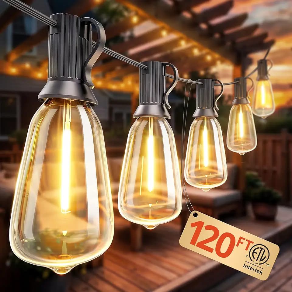 Outdoor String Lights 120FT, Outdoor Party Light with 58 Edison Lights Bulb