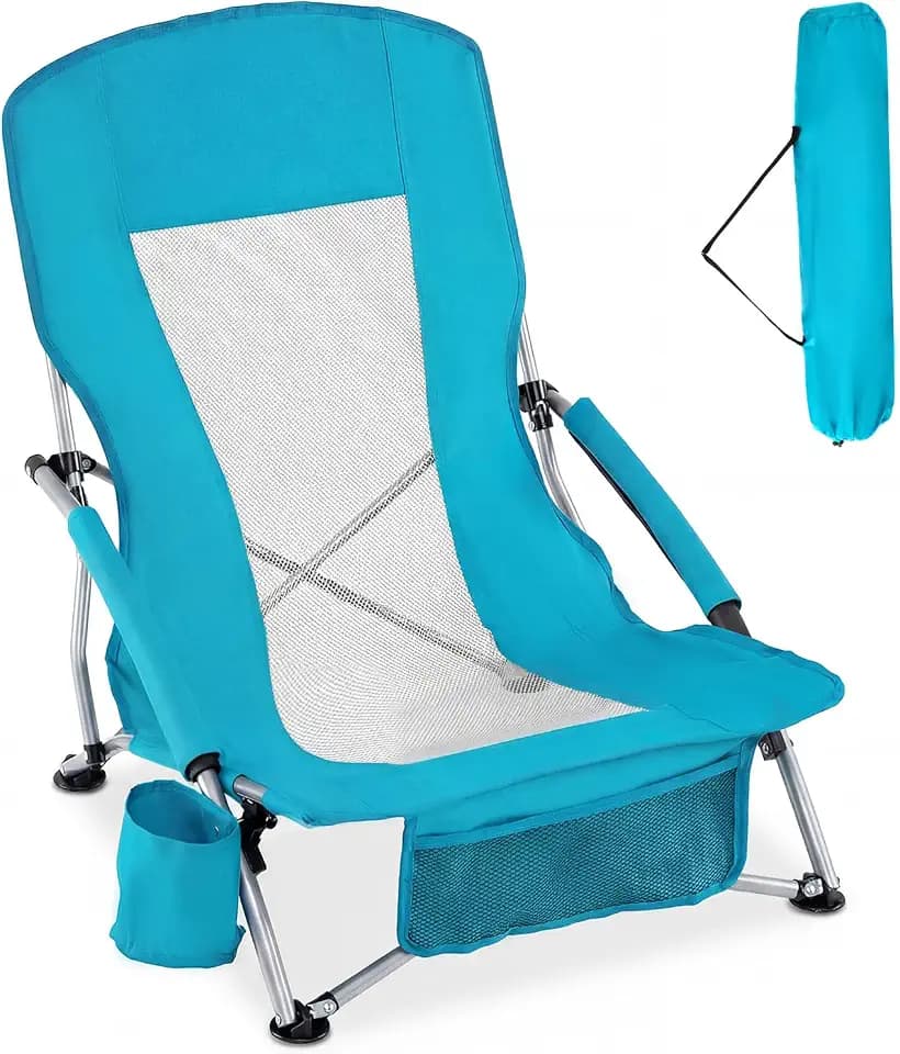 FANTASK Strandstuhl klappbar leicht, Campingstuhl Strandstuhl Faltbar mit Netzrückenlehne, Getränkehalter & Netztasche, Ultralight Backpacking Stuhl, für Strand, Garten, Wandern
