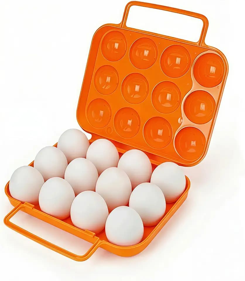 Double Side Plastic Egg Tray, 12 Slots Egg Storage Containers with Handle, Egg Holder Kitchen Organizer for Refrigerator & Cabinet, Portable Protection Egg Box for Camping Picnic Party Travel (Orange)