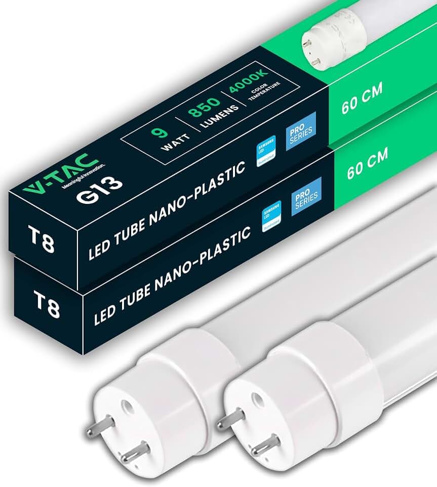 V-TAC 2x LED Röhre 60 CM - T8 - G13 -Fassung 7,5W - 850 Lumen - Samsung Chip - LED-Röhren für Decke, Wand, Garage, Geschäft - T8 Röhre - Ersatz für Neonröhren - Licht Neutralweiß 4000K