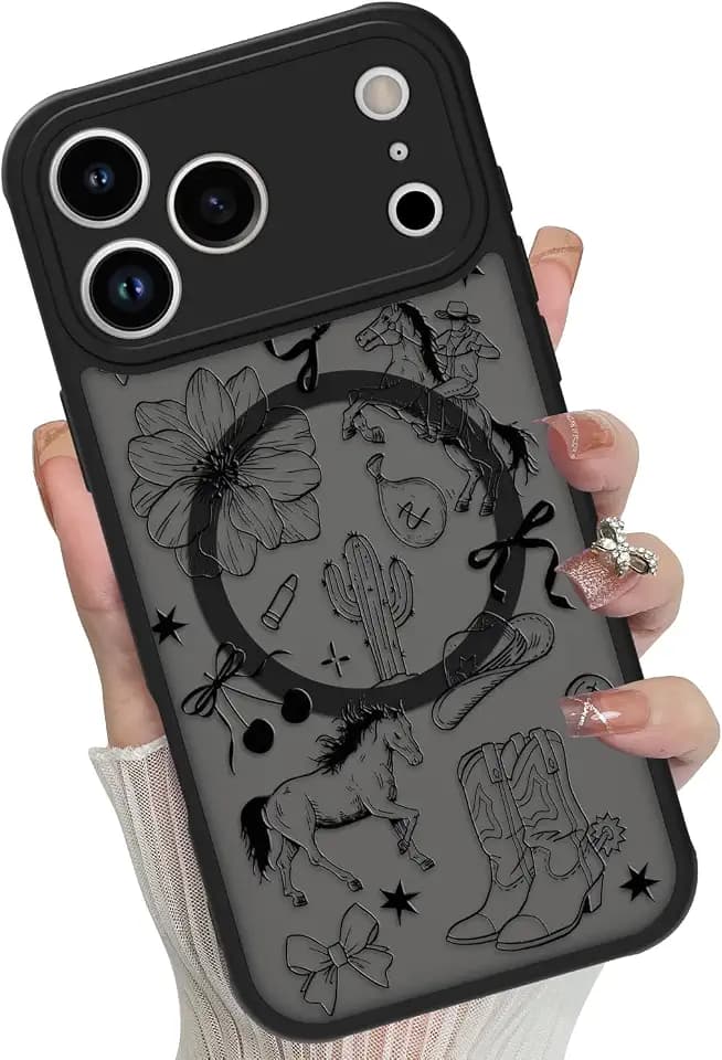 Magnetic Case Designed for iPhone 17 Pro Max,Black Western Cowboy