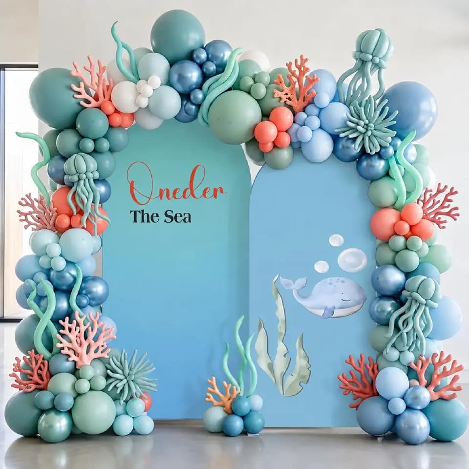 Boao Under the Sea Arch Cover 7.2x6FT, Blue Oneder Spandex Backdrop