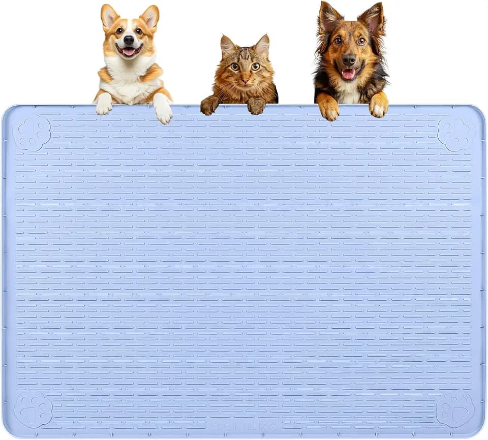 Dog Food Mat 40''x28'' Extra Large Dog Mat for Food and Water, Blue
