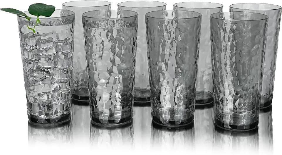 24-Ounce Plastic Tumblers (Set of 8), Reusable Plastic Mugs, BPA-Free Acrylic to Drink Mugs, Shatter Resistant, Textured Interior, Dishwasher Safe (Grey, 24 Ounce)