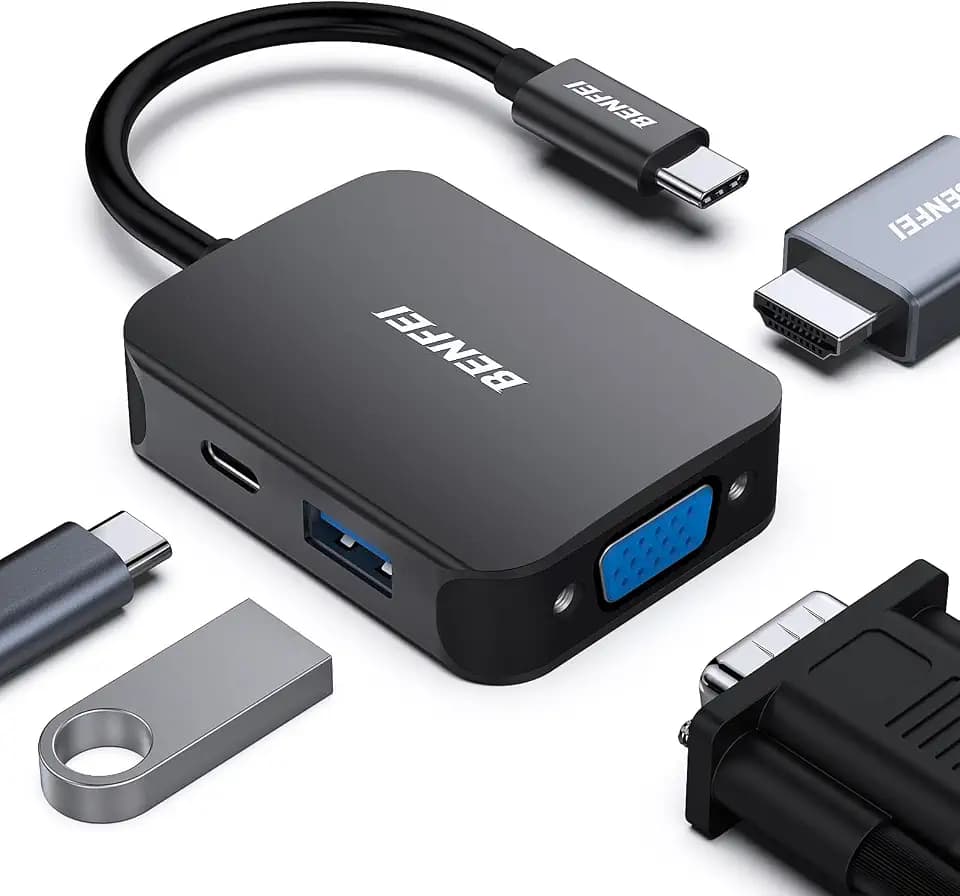 BENFEI USB C HUB 4in1, USB Type-C to HDMI VGA Adapter,USB C to USB Adapter