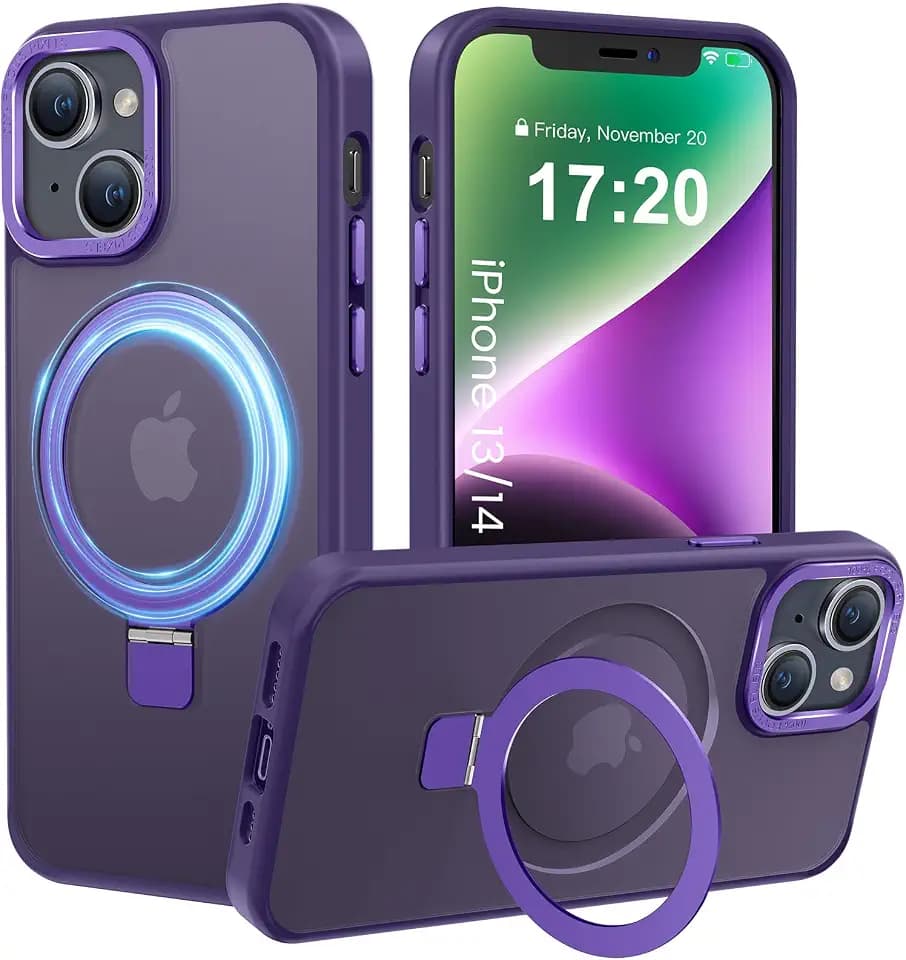 for iPhone 13/14 Case with Magnetic Ring Stand, Purple
