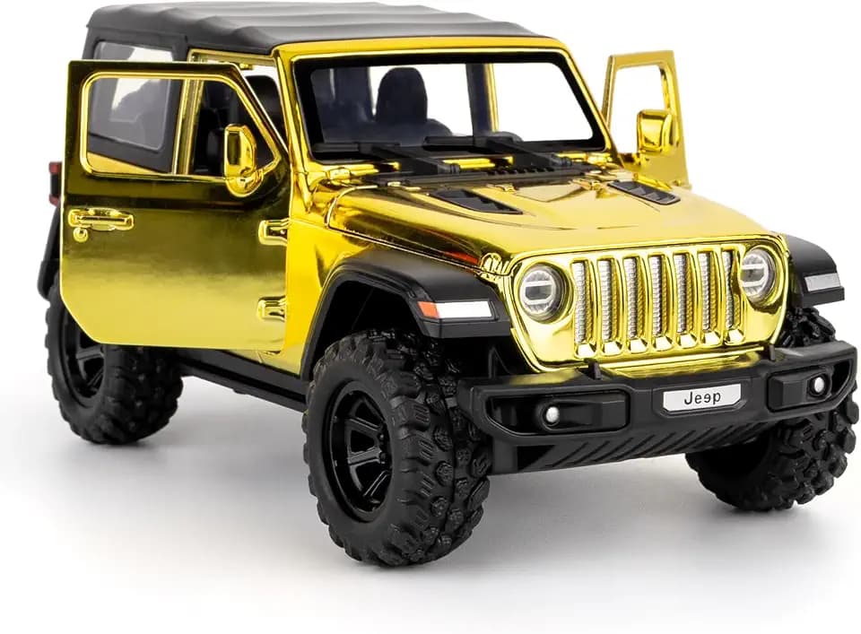 Jeep Wrangle Rubicon Spielzeugauto im Maßstab 1:32 – Druckgussmodell mit Sound- und Lichteffekten und Pull-Back-Funktion, strapazierfähiges Kleinkindspielzeug, geeignet für Kinder ab 3 Jahren Gold