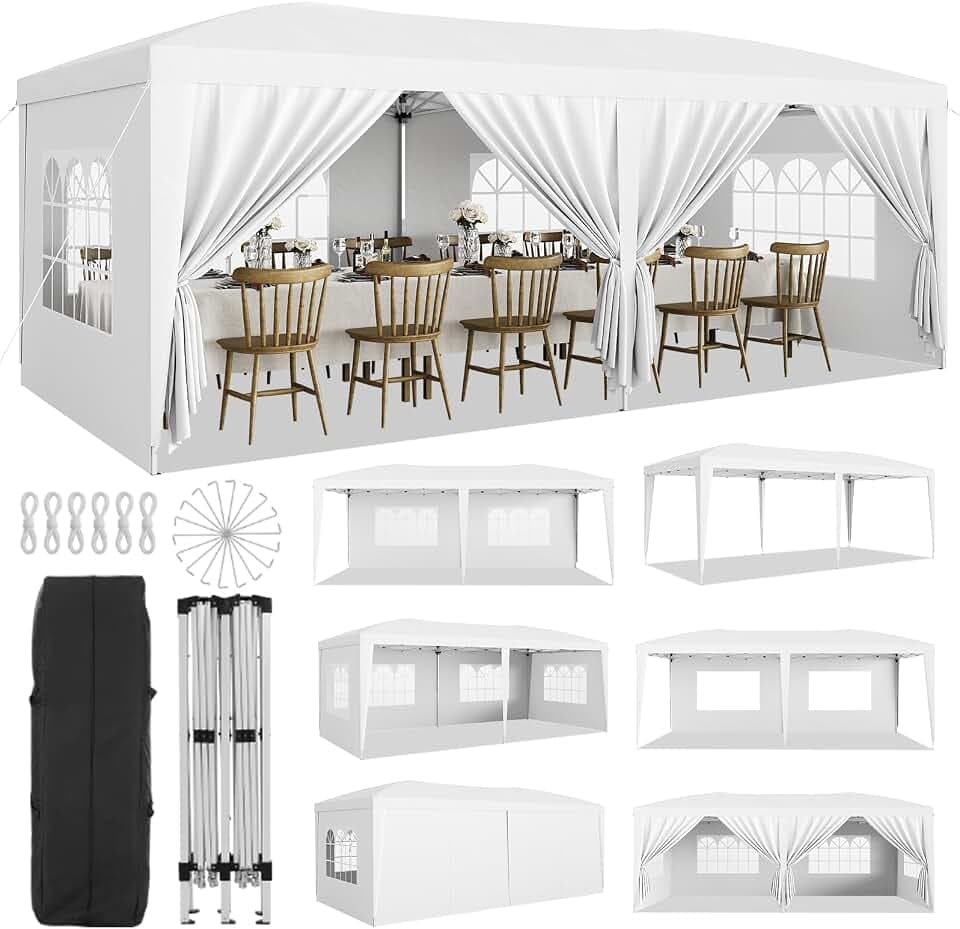 Garvee 10x20 Pop Up Canopy Tent with 6 Removable Sidewalls, White