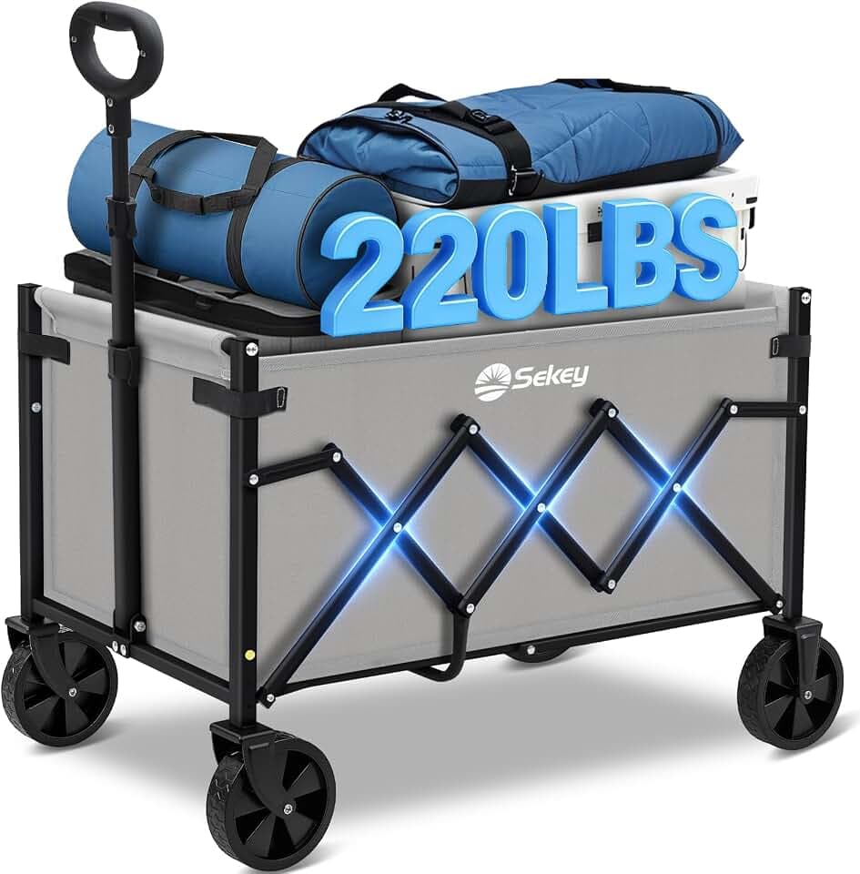 Sekey Lightweight Collapsible Wagon, 220 lb Capacity, Quick-Fold Cart