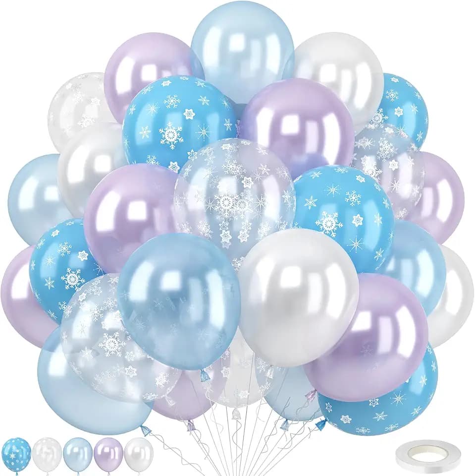 Pearl Purple and Blue Balloons 50pcs, Winter Wonderland Pearl Purple Blue White Iridescent Balloons with Snowflake Balloon for Girls Kids Ice Snow Theme Party Birthday Winter Baby Shower Decorations