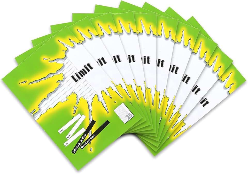 Limit Schulheft A4, 16 Blatt, Lineatur 25, liniert mit Rand, grün, 10 Stück