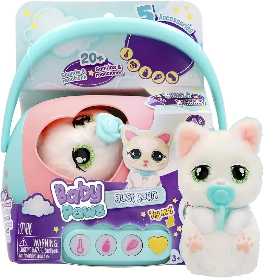 Baby Paws JUST Born Kitty INTERAKTIVE Haustiere Haustiere mit Einer elektronischen Transportbox mit vielen Funktionen Ab 3 Jahren