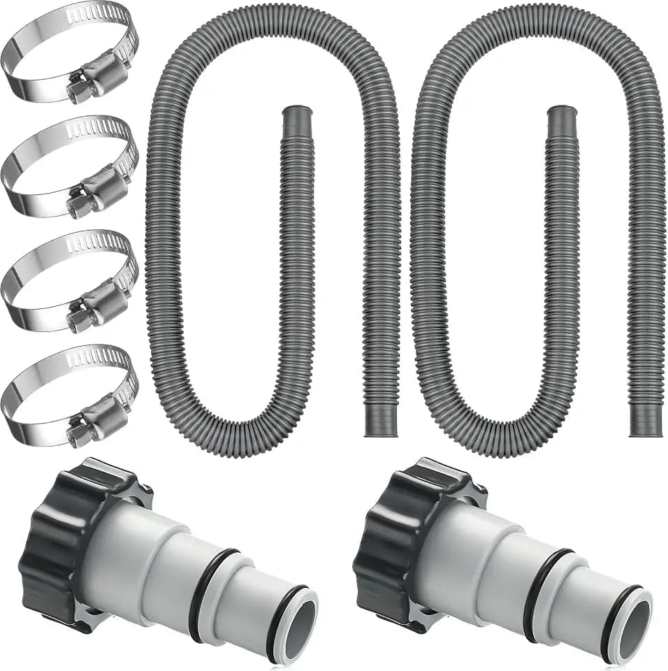 Saintrygo 2 Pack Thickened Pool Hose for Above Ground Pools 1.5 Inches Diameter 59 Inches Length Replacement Swimming Pool Pump Hose with 4 Pcs Clamps and 2 Replacement Adapter(Grey)