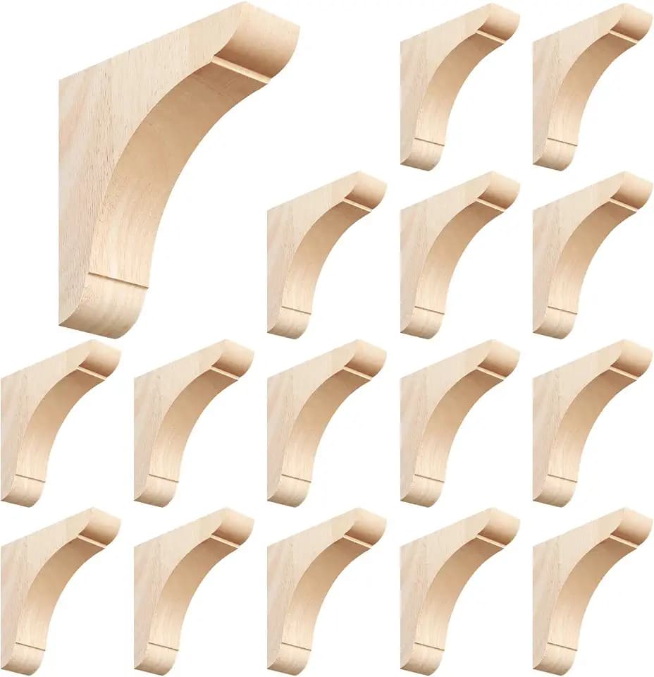 Vercraft Wood Corbels Wooden Shelf Brackets, Unfinished Paintable Bracket with Hanging Hook for Doorway Countertop Kitchen Cabinet Book Shelves, Rubber Wood