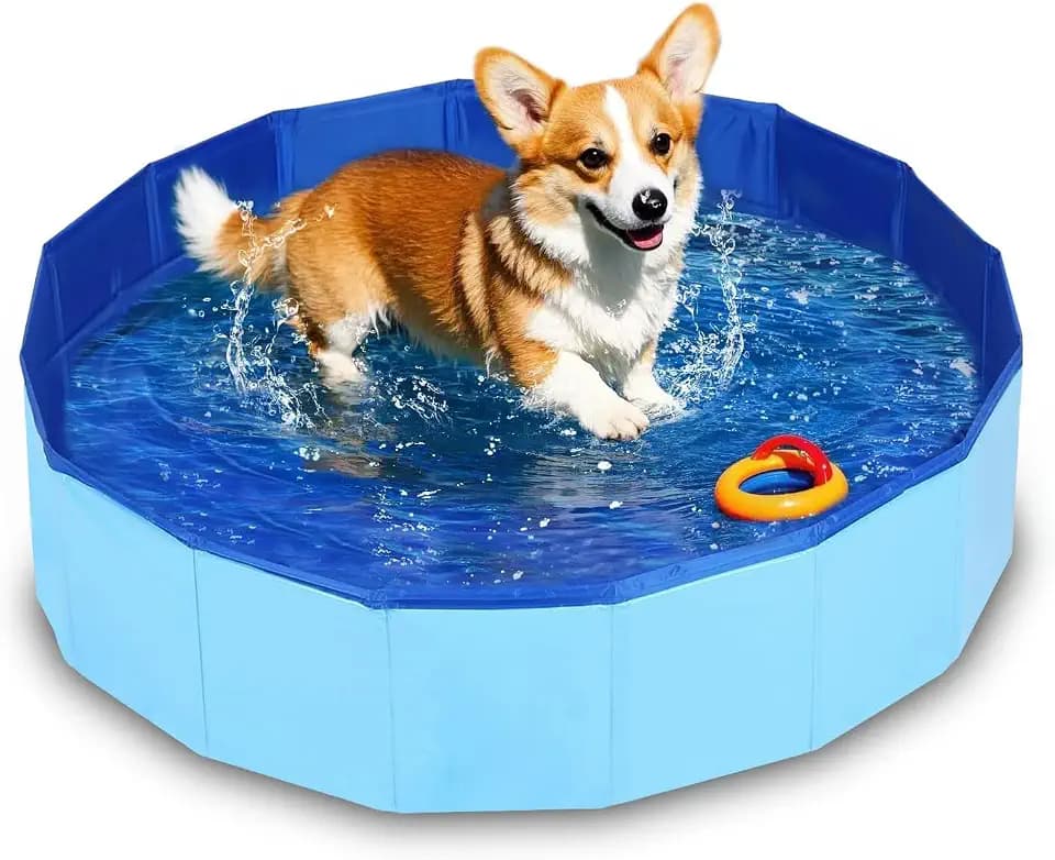 Hundepool Faltbar,60x20cm Faltbarer Pool mit Ablassventil,Planschbecken für Haustiere,Robustes Planschbecken Pool,Swimmingpool Hundebadewanne Faltbarer für Hunde und Katzen
